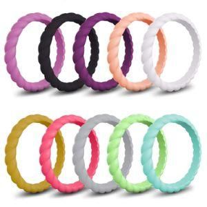 Hot Selling Silicone Twist Ring Thin Braided Rubber Wedding Bands