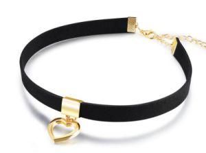 Cute Heart Choker Necklace Women Girl Gold Color Wide Black Flannel Collar Necklaces&Pendants Neck Chain Lady Jewelry