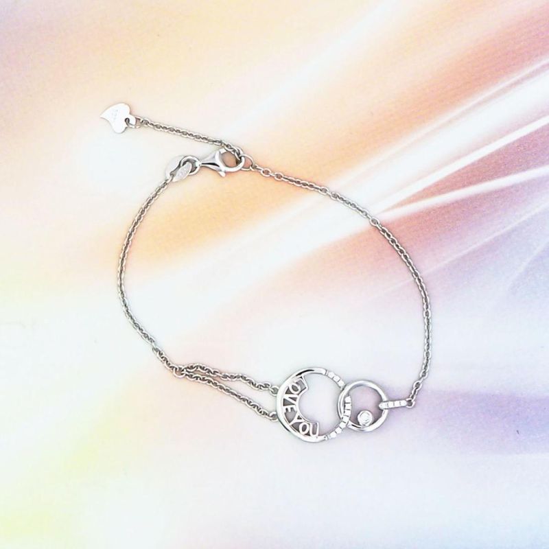 Fashion Jewelry 925 Sterling Silver Cubic Zirconia Love You Bracelet Romantic Design for Women