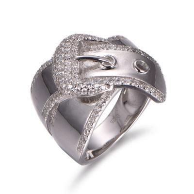 Creative Belt Design &#160; 925 Sterling Silver with CZ Ring