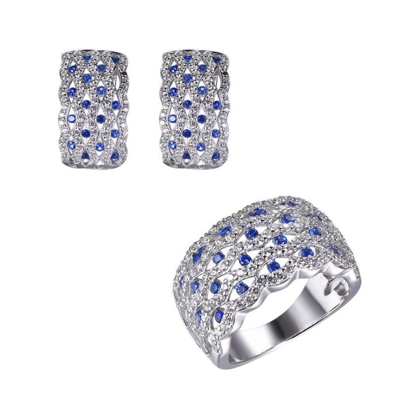 925 Silver Luxury Glass Flower Earring and Pendant Fashion Jewelry Sets for Wedding