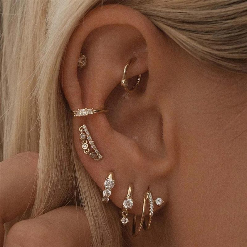 Manufacture Hot Sell Brass Wires with Crystal Cubic Ear Cuff in Gold Sterling Silver Rose Gold Women Accessories