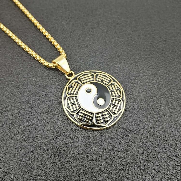 Titanium Steel Color Gold Plated Paint Bagua Array Necklace