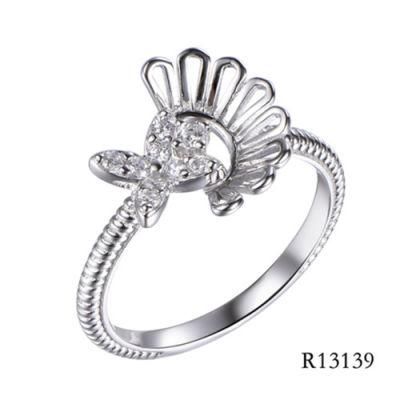 New Style Elegant Flower Silver with CZ Ring for Women