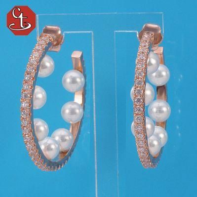 White Shell Pearl Silver Earring C-Shaped Hoop Earrings Trendy Jewelry