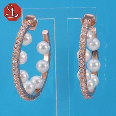 White Shell Pearl Silver Earring C-Shaped Hoop Earrings Trendy Jewelry
