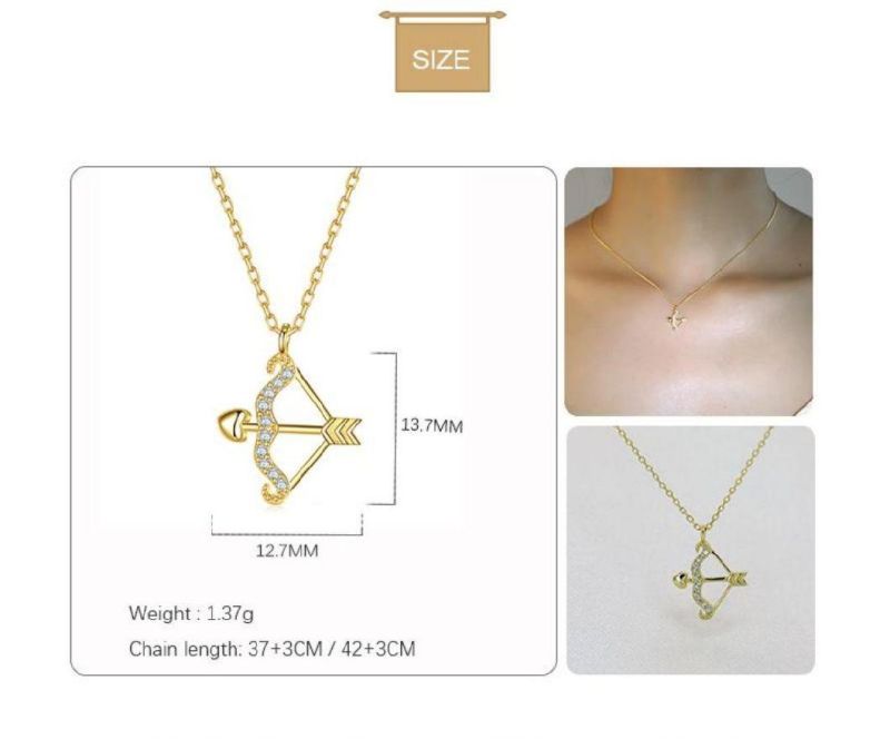 925 Sterling Silver Pendant Gold Plated Arrow Love with Zircon Clavicle Chain Necklace Women Trendy Jewelry