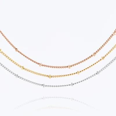Delicate Customized Length Gold Plated Satelite Curb Necklace with Ball Necklace