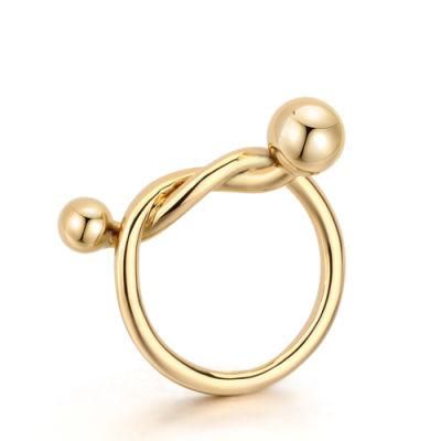 Knotted Art Shape and Beads Wedding Brass Ring