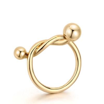 Knotted Art Shape and Beads Wedding Brass Ring
