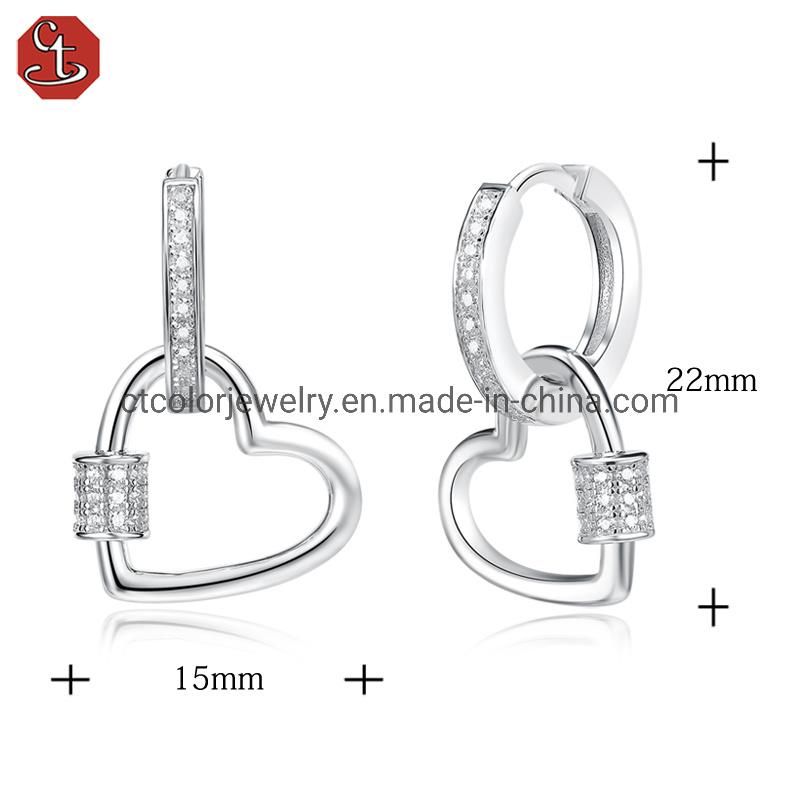 2022 Fashion Jewelry 925 Sterling Silver Heart White Rhodium earrings for Women