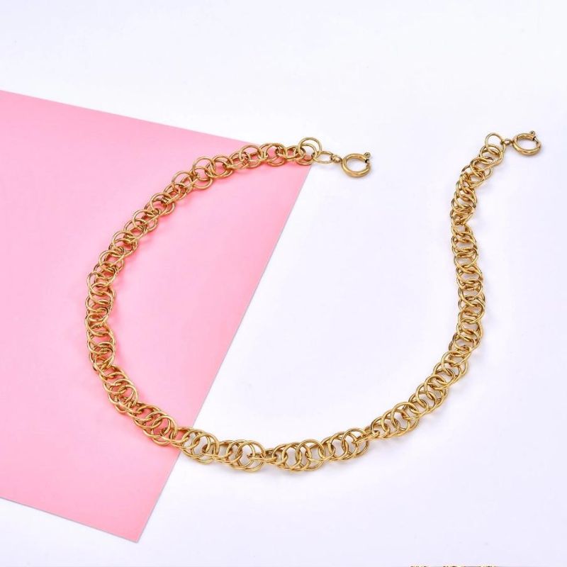 New Design Stainless Steel Fashion Jewelry IP Gold Coated Round Circle Links Chain Necklace 18inch for Lady