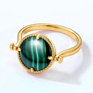 2021 Trendy Design Vintage Geometric Malachite Two Side Vermeil Lady Rings