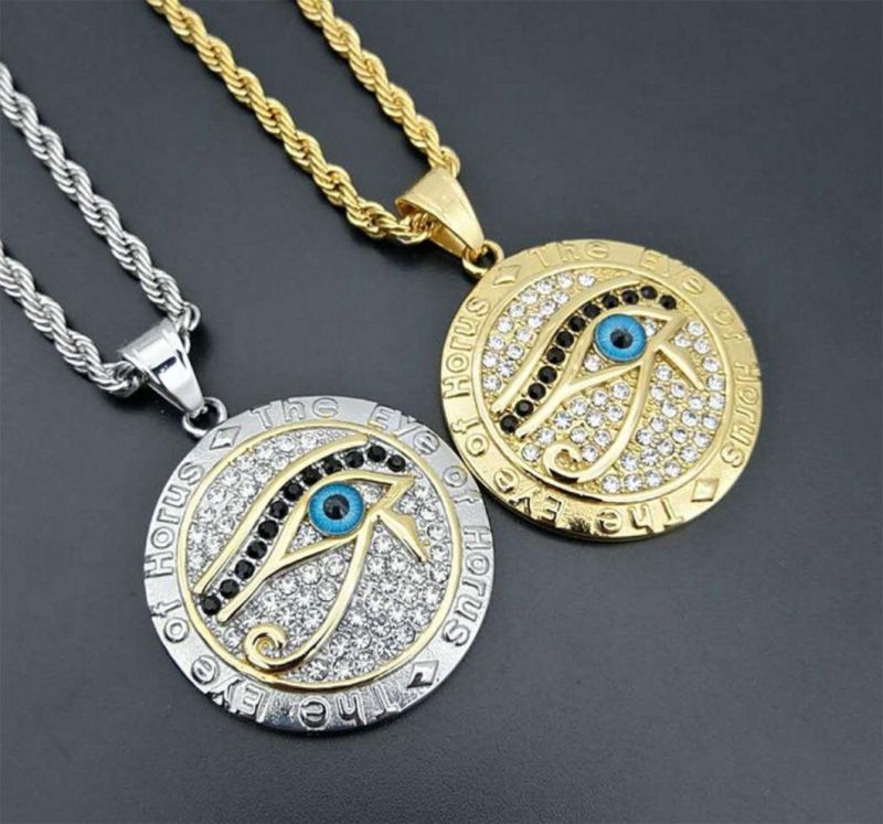 European and American Exotic The Eye of Horus Jewelry Titanium Steel Gold-Plated Diamonds Horus Eye Pendant Spt2619