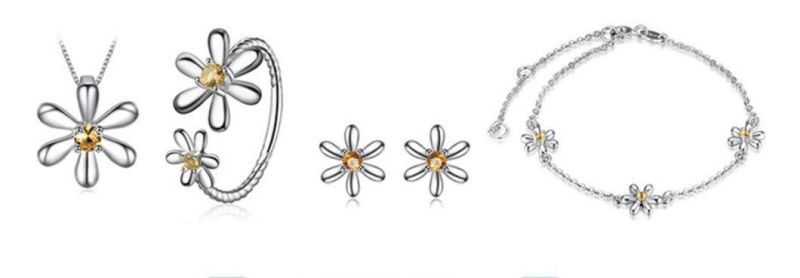 925 Sterling Silver Flower Pendant Necklace Created Orange Sapphire Fashion Jewelry Wholesale