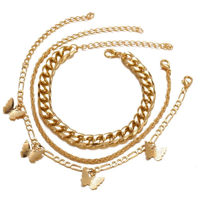 New Butterfly Chain Multi-Layer Anklet Golden Anklet Set of 3 Packs