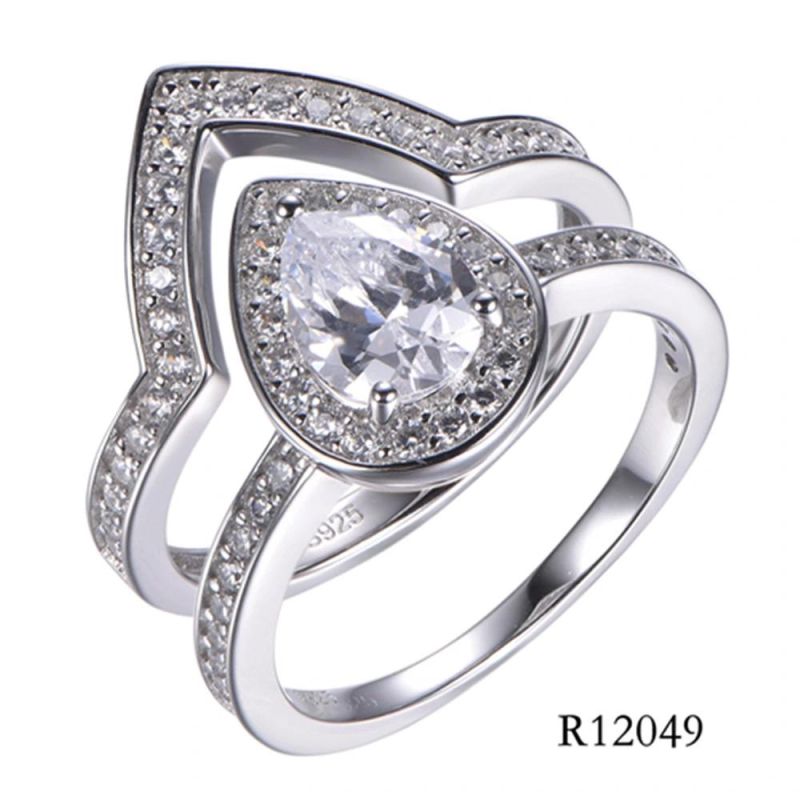 Wholesale 925 Sterling Silver with CZ Teardrop Wedding Ring Sets
