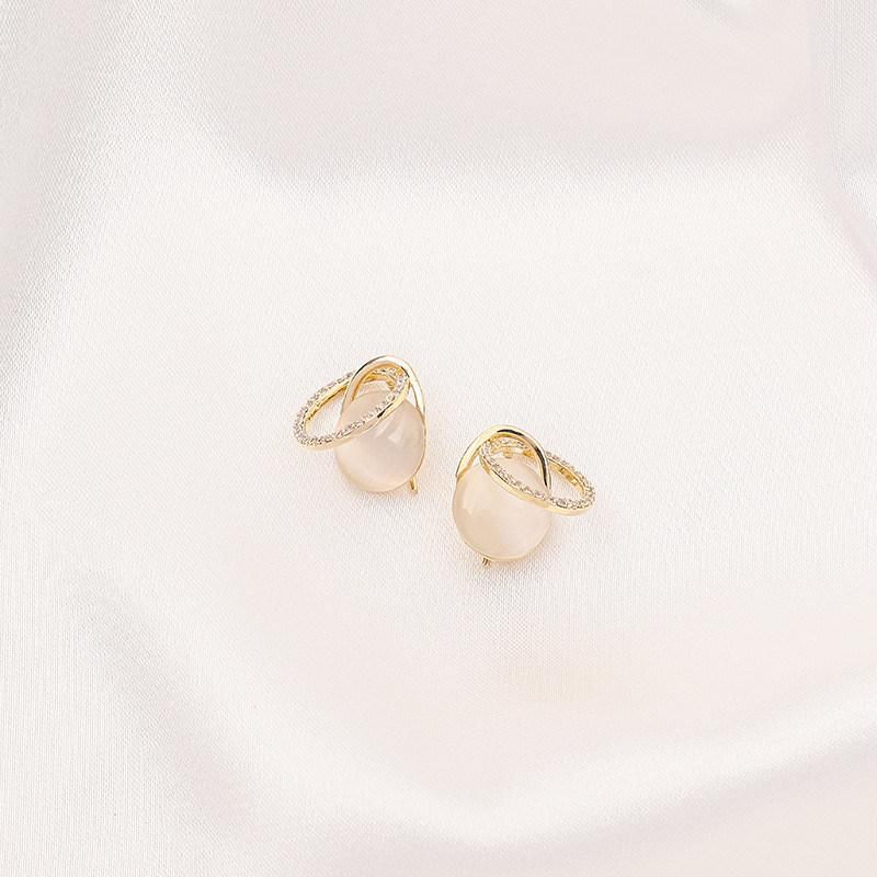 Manufacture New Arrival Rose Gold Plated Cat Eye Stellar Pave Crystal Celestial Stud Earrings for Women Fashion Jewelry and Gifts
