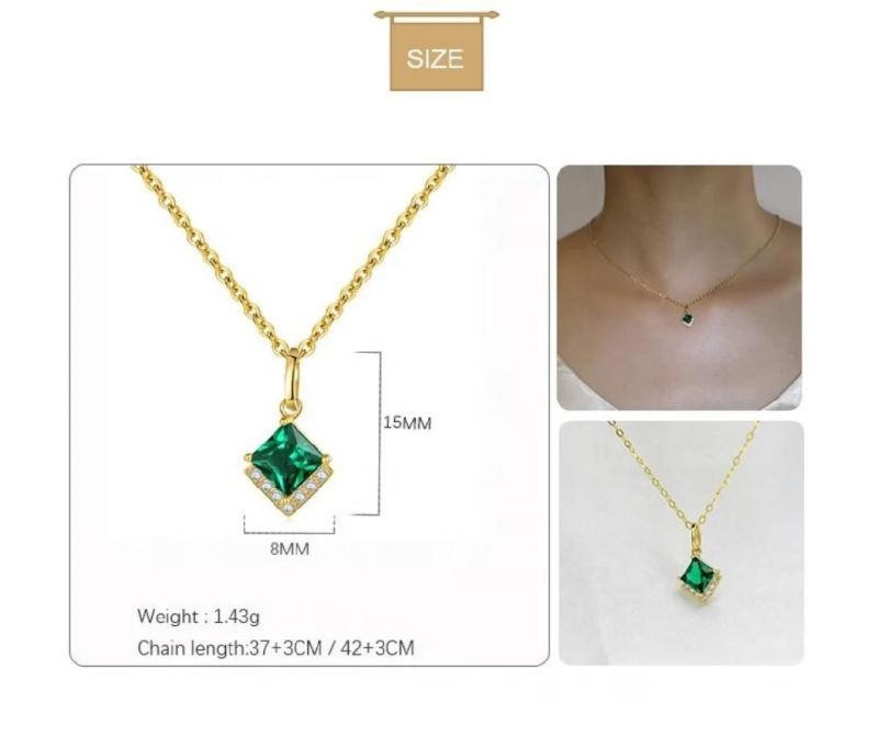 925 Sterling Silver Simple Green Zircon Pendant Clavicle Chain Necklace for Women Light Luxury Wedding Jewelry