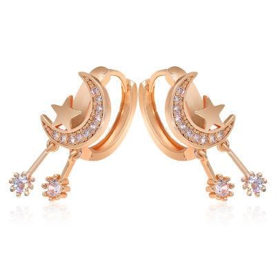 Unique Moon and Star Zircon Hoop Fashion Earrings