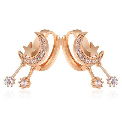 Unique Moon and Star Zircon Hoop Fashion Earrings