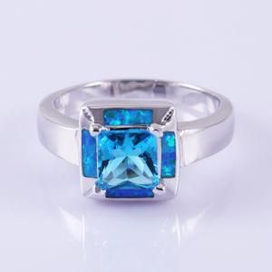 Fashion Princess Cut Blue Topaz CZ with Fire Opal Ring