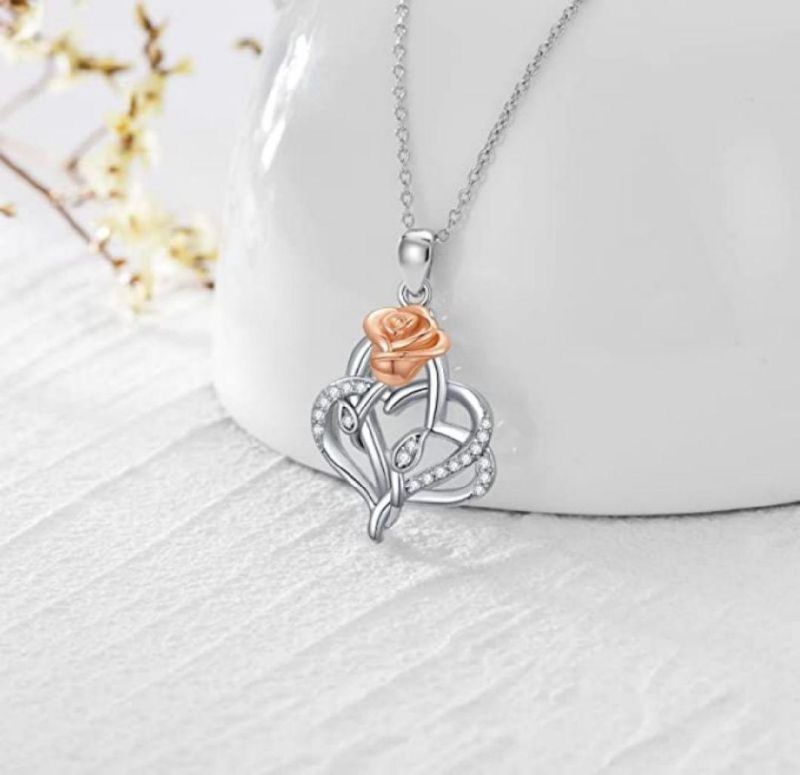 Roseflower Necklace Hot Selling Jewelry Pendant Rose Gold Plated Two Tone Jewel Fashion Gift for Lover Necklace