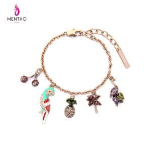 New Elegant Retro Alloy Women&prime;s Bracelet Parrot and Fruit Design Pendant Jewelry