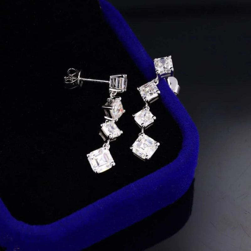 Fashion Moissanite Diamond Long Earrings 0.8CT 5X5mm Stud Earrings Asscher Cut Moissanite Earrings
