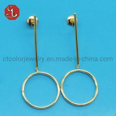 Russia Popular Plain Long Line Bar Round Circle Special Earring 14K Gold plated Brass &amp; Silver Jewelry