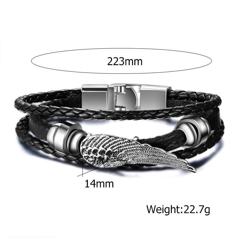 Promotion Gift Feather Black Leather Bracelet Fashion Jewelry