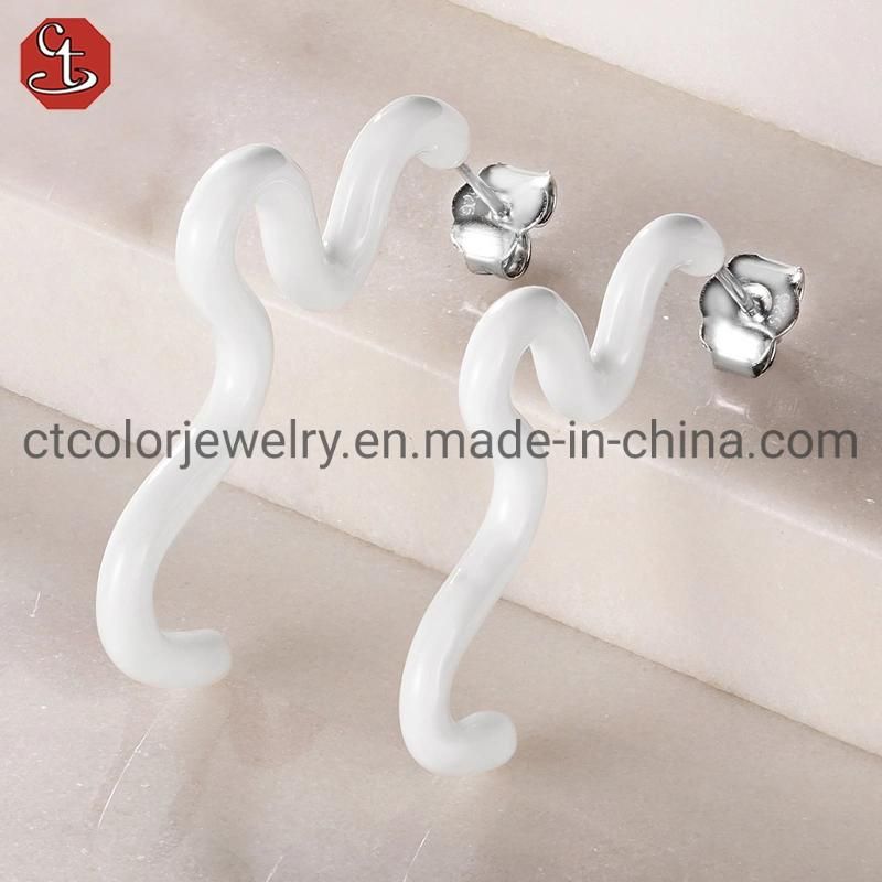 New Design Color Enamel Silver Earrings with Zircon Stone