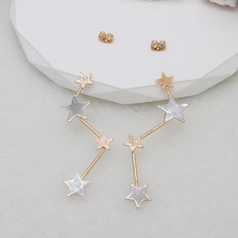 Star Tricolor Gold Plated Women′s Long Earrings
