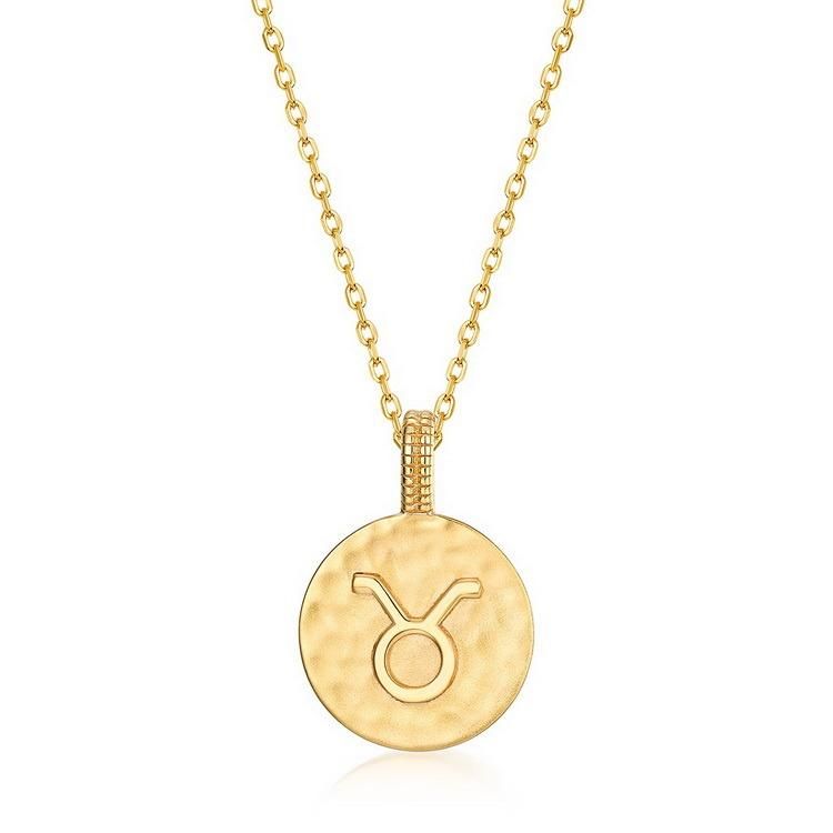 925 Sterling Silver Gold Plating Necklace Engraved Coin Disk Pendant 12 Zodiac Sign Pendant Necklace