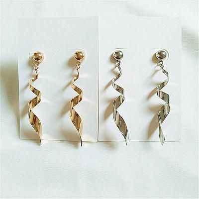 New Style Minimalist Twist Rotation Long Tassel Metal Waves Stud Earrings