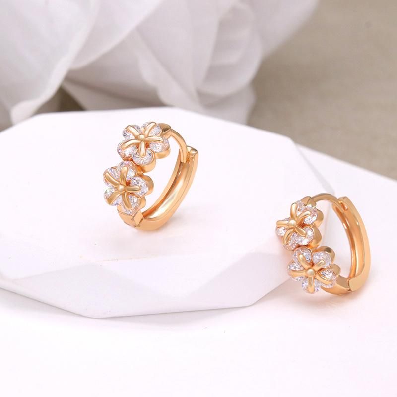 Wholesale 18K Gold Trendy Colorful Zircon Double Flower Earrings