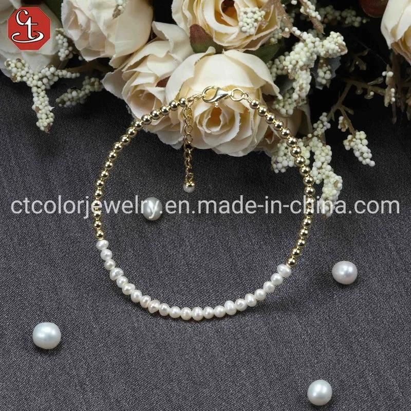 Fashion Jewelry Elegant Design Natural Pearl Chain 925 Silver Bangle Bracelet