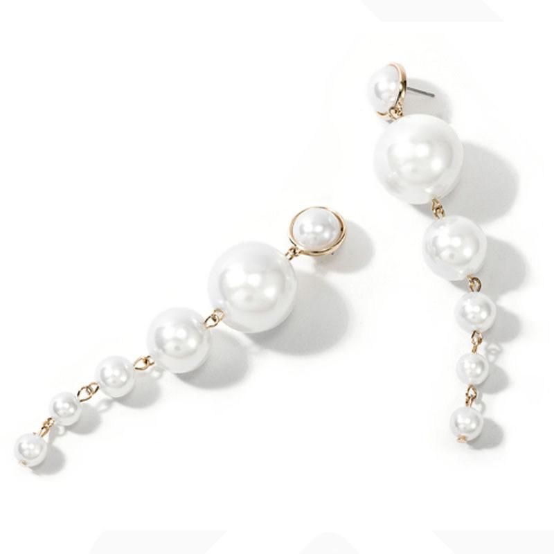 Women Fashion Jewelry White Pearl Long Drop Earrings