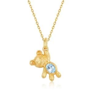 Fency Jewelry Little Bear with Topaz Blue Gemstone Travel Little Bear S925 Sterling Silver Gold Necklace Tarnish Free Vermeil