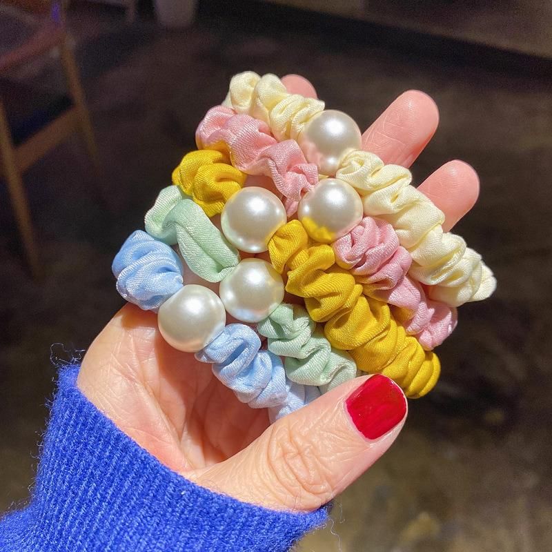 New Korean-Style Rubber Bands Adorn Pearls Scrunchies