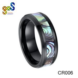 8mm Black Ceramic Ring with Abalone Shell Inlay Designs