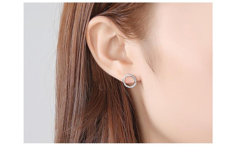 925 Silver Jewelry One Circle Needle Ear Studs