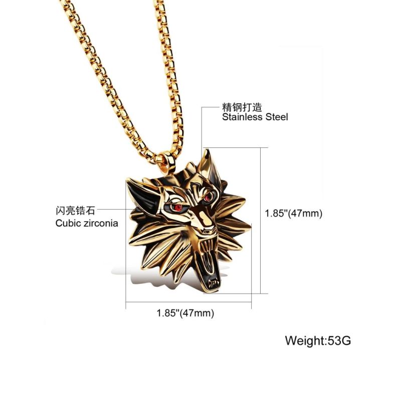 Gold Necklace Wolf Head Necklace Halloween Necklace & Pendants with Red Stone Eyes