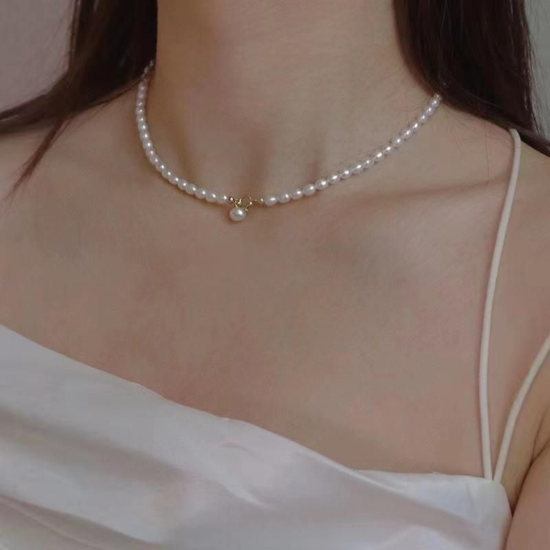 Natural Small Freshwater Pearl 5-6mm Necklace Choker 38cm Light Luxury Retro Wholesale Fashion Jewelry