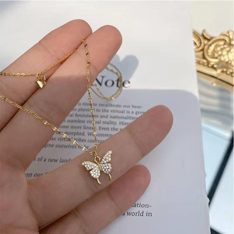 Fashion Chain Jewelry Layer Butterfly Brass Necklace