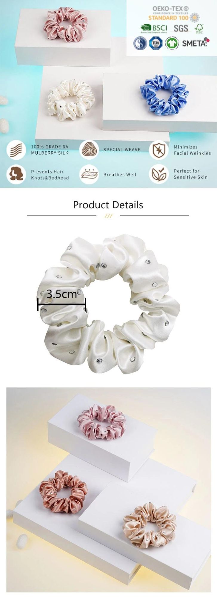 Hot Selling Crystal Silk Scrunchies for Hair Accessories in High Quality