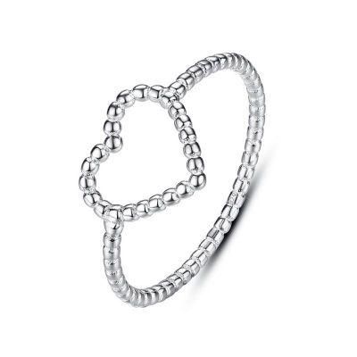 925 Sterling Silver Simple Cute Hollow Heart Finger Ring Size 6 7 8 for Women Silver Jewelry
