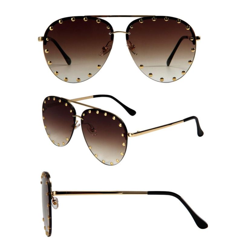 Stylish Fashion Rivet Design Metal Rimless Man Woman Sunglasses