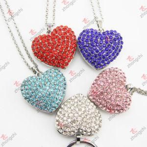 Big Crystal Heart Pendant Necklace with Logo Chain