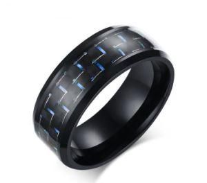 Simple Blue/Red/Yellow Carbon Fiber Inlay Ring for Men Stainless Steel Wedding Band Engagement Ring USA Size 7-12